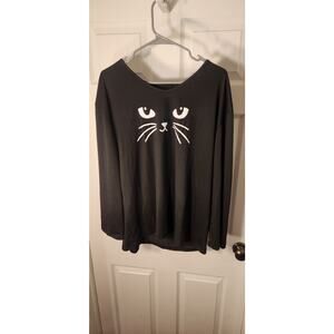 SHEIN Curve 1XL Black Cat Face Graphic Long Sleeve Top Pullover Shirt